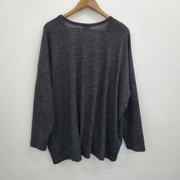 Terra & Sky 4X Sweater V-Neck Knit Lightweight Pullover Black Gray Plus Size - Picture 3 of 12
